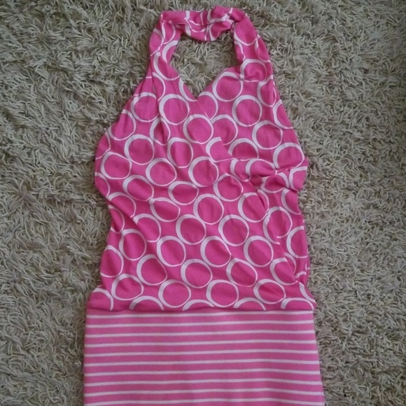 60's Disco Pink Polka Dot Halter Dress - Picture 1 of 5